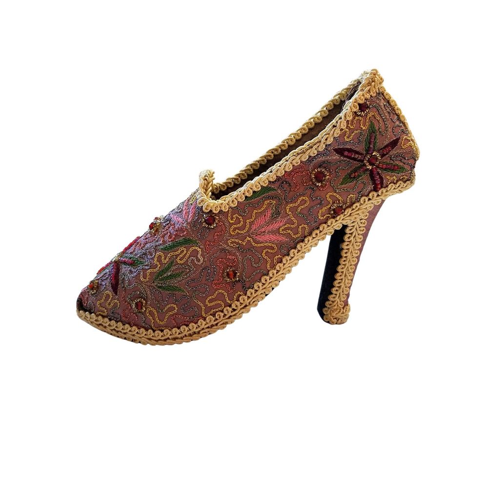 Vintage Fortunoff’s Pink Gold Victorian Embroidered Beaded Shoe Ornament RARE